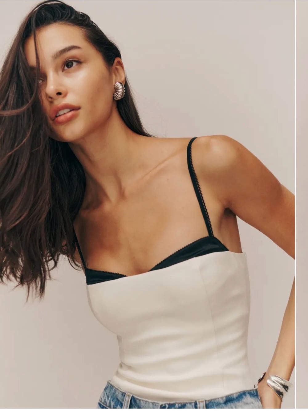 Reformation Cream Bandeau Cami with Black Trim